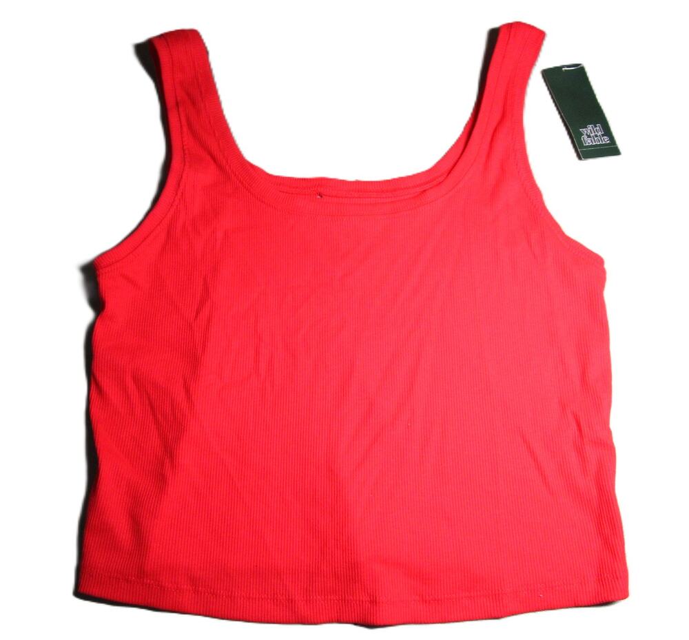 Wild Fable Women's Red Ribbed Tank Top Size XL Square Neck Wide Straps